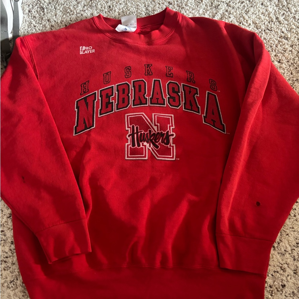 Pro Player vintage Red Nebraska Huskers Crewneck Sweatshirt